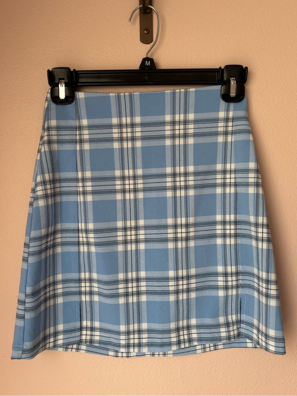 Brandy Melville Light Blue & White Plaid Skater Skirt